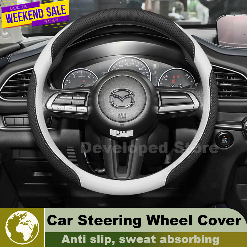 Car Steering Wheel Cover Anti Slip Breathable - Housse de volant en cuir pour