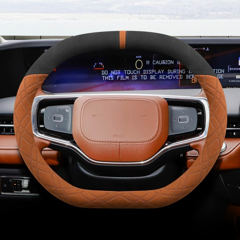 Car Steering Wheel Cover Anti Slip Breathable - Housse de volant en cuir Nappa