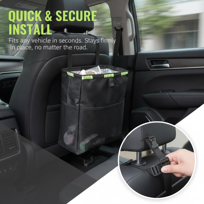 Poubelle de voiture pliable av - Waterproof Car Trash Can With Lid avis et prix