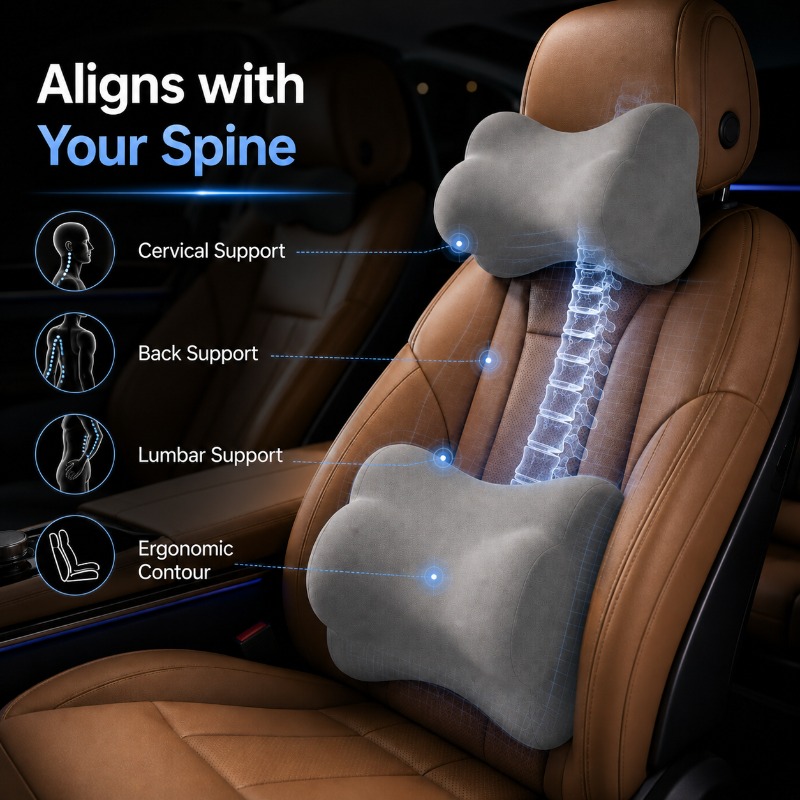 Coussin de soutien lombaire et - Memory Foam Car Neck Pillow Lumbar Support avis et prix